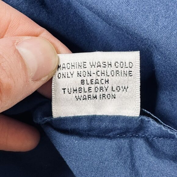 Talbots Blue Pin Tuck Blouse Petite Sz S Button Up Shiny Buttons Mock Neck Women - Picture 6 of 13